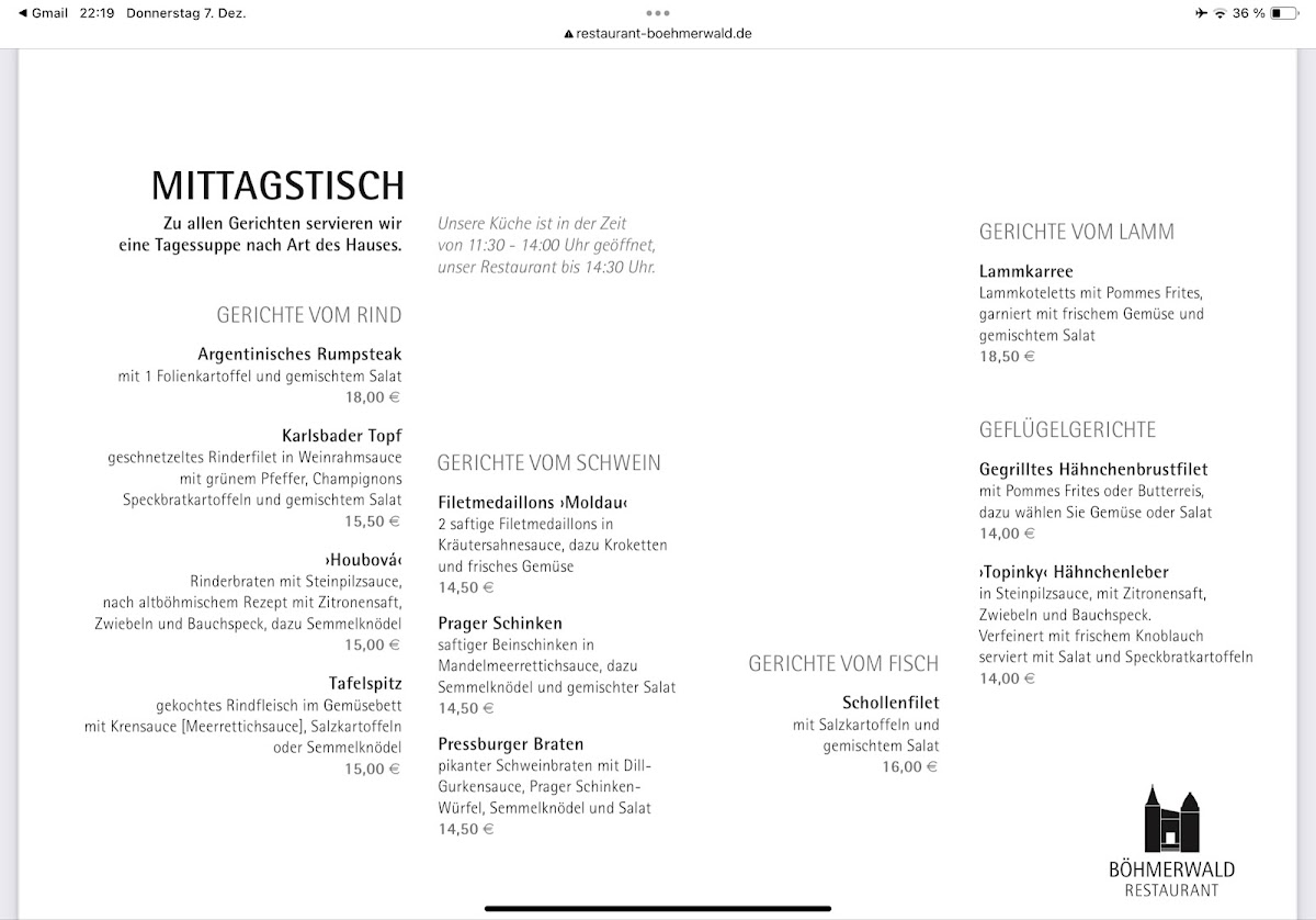 Menu Restaurant Bohmerwald-1